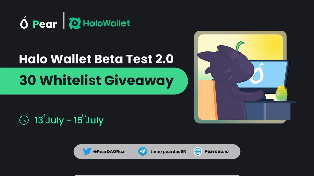 PearDAOReal's tweet photo. 🥳Congratulations to our partner @HaloDotSocial for launching Beta Test 2.0 for the new SocialFi experience. 

🎁To celebrate, we're giving away 30 Whitelist Spots to join the Halo Wallet Beta Test 2.0

Complete all quests👇🏻
https://t.co/jEyV66gVMV

⏰July 13th ~ July 15th https://t.co/b116kDTewH