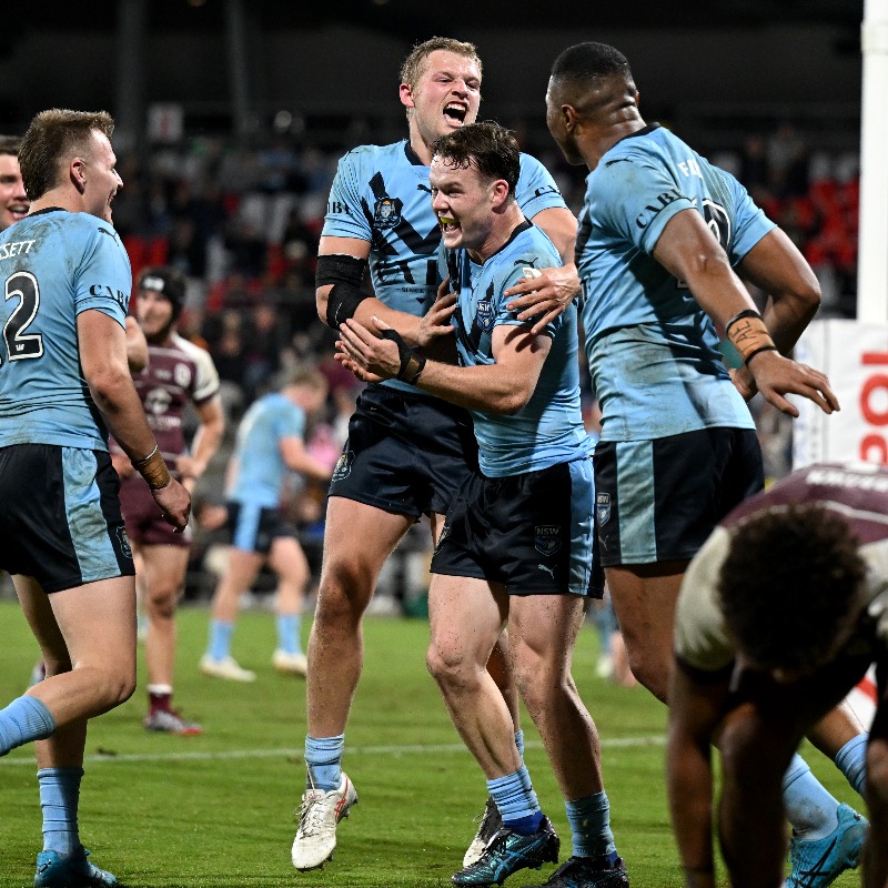 NSWRL's tweet photo. Ethan Strange has helped steer the NSW Under 19s Men’s team to an emphatic win over Queensland 🙌