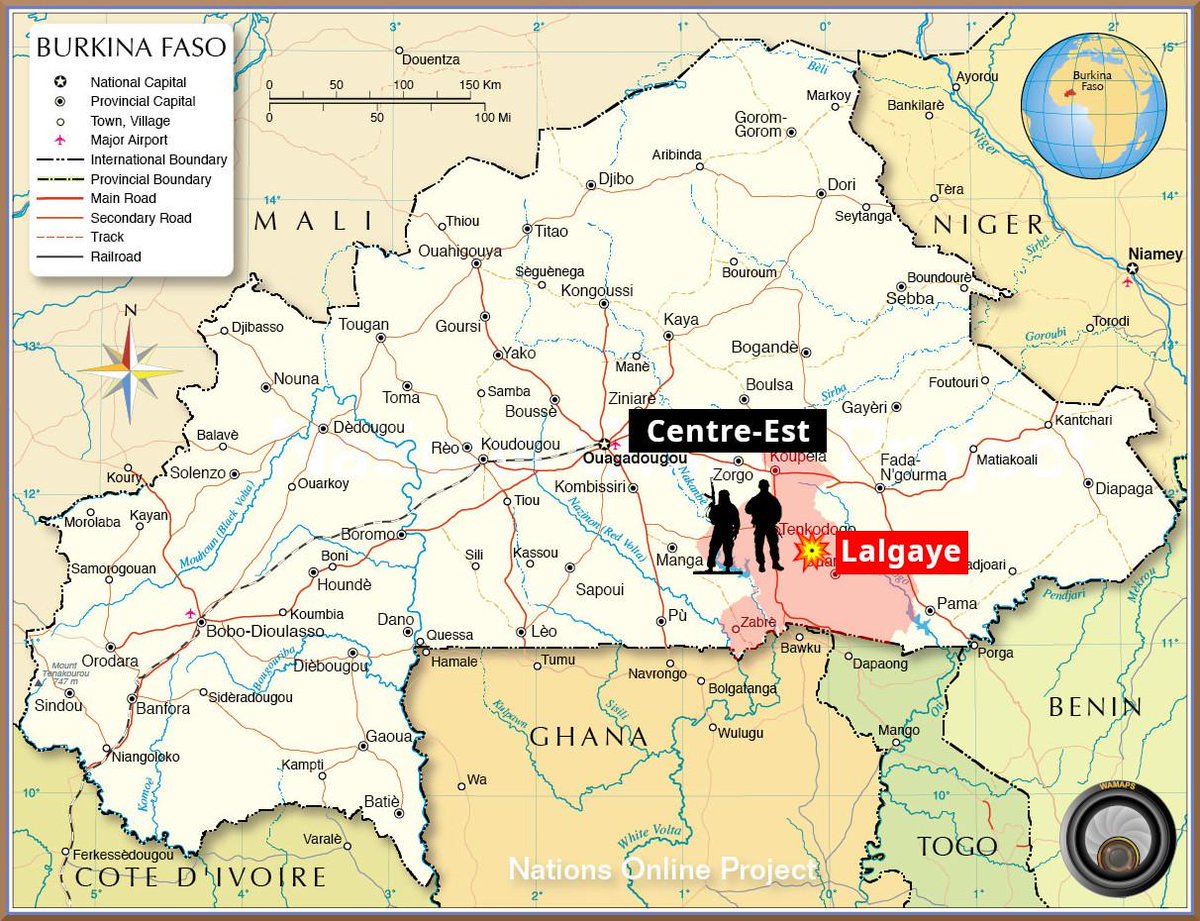 Wamaps_news's tweet photo. #Burkina 🇧🇫| 11/07 Des terroristes ont attaqué les #VDP au village de #Nassiega près de #Lalgaye (#Koulpelogo, #Centre_Est). Après une première défaite les terroristes sont revenus le lendemain et ont aussi attaqué #Rouanga.
🔴 un VDP blessé
⚫ au moins 12 terroristes neutralisés https://t.co/GwAhVbtm1F