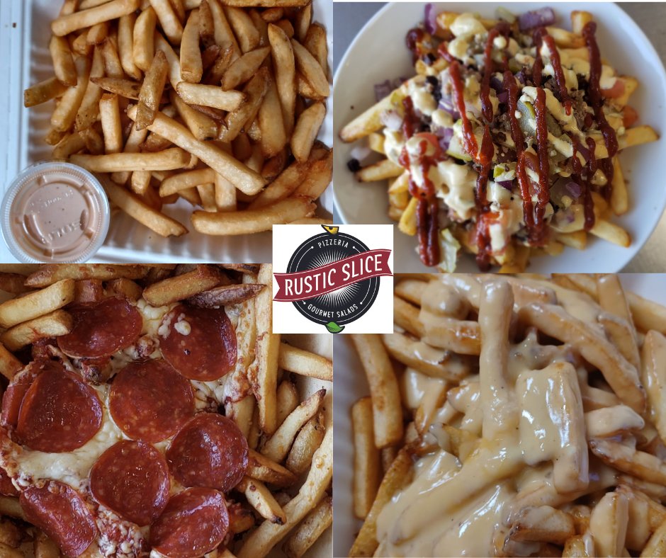 Happy National French Fry Day! Come visit us for some great Spud options such as Poutine, Cheddar Cheesy Fries, Pulled Pork Ranch Fries, Cheeseburger Fries, Jalapeno Bacon Cheesy Fries, Pizza Fries and our Classic Fries served with our house made fry sauce! #yum #rusticslice https://t.co/al9JiUDMFS