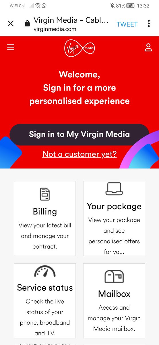 SandraStrinati's tweet photo. @virginmedia Takes me to this and no small box appeared https://t.co/KM14TCr4tm