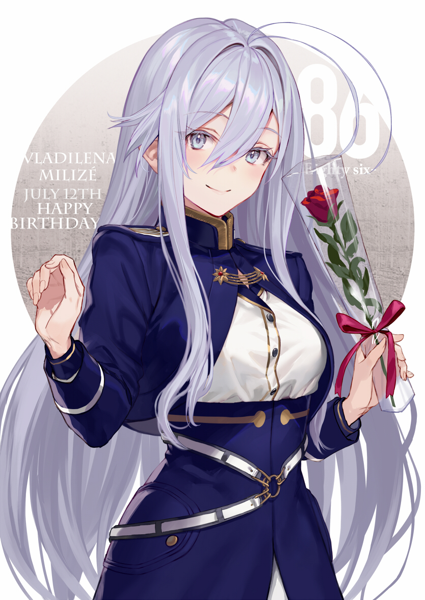 1girl military uniform uniform military solo long hair flower  illustration images