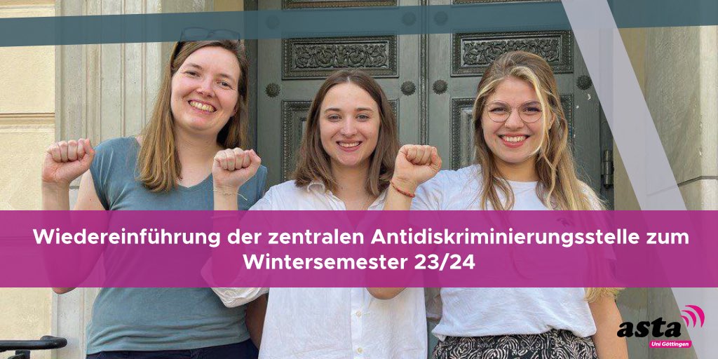 asta_unigoe's tweet photo. DANKE! 

Einstimmig unterstützt der Senat unsere Forderung nach der Wiedereinführung der zentralen Antidiskriminierungsstelle zum Wintersemester 23/24.

(Mehr dazu auf Instagram, Link unten) https://t.co/DbRbYIwJFZ