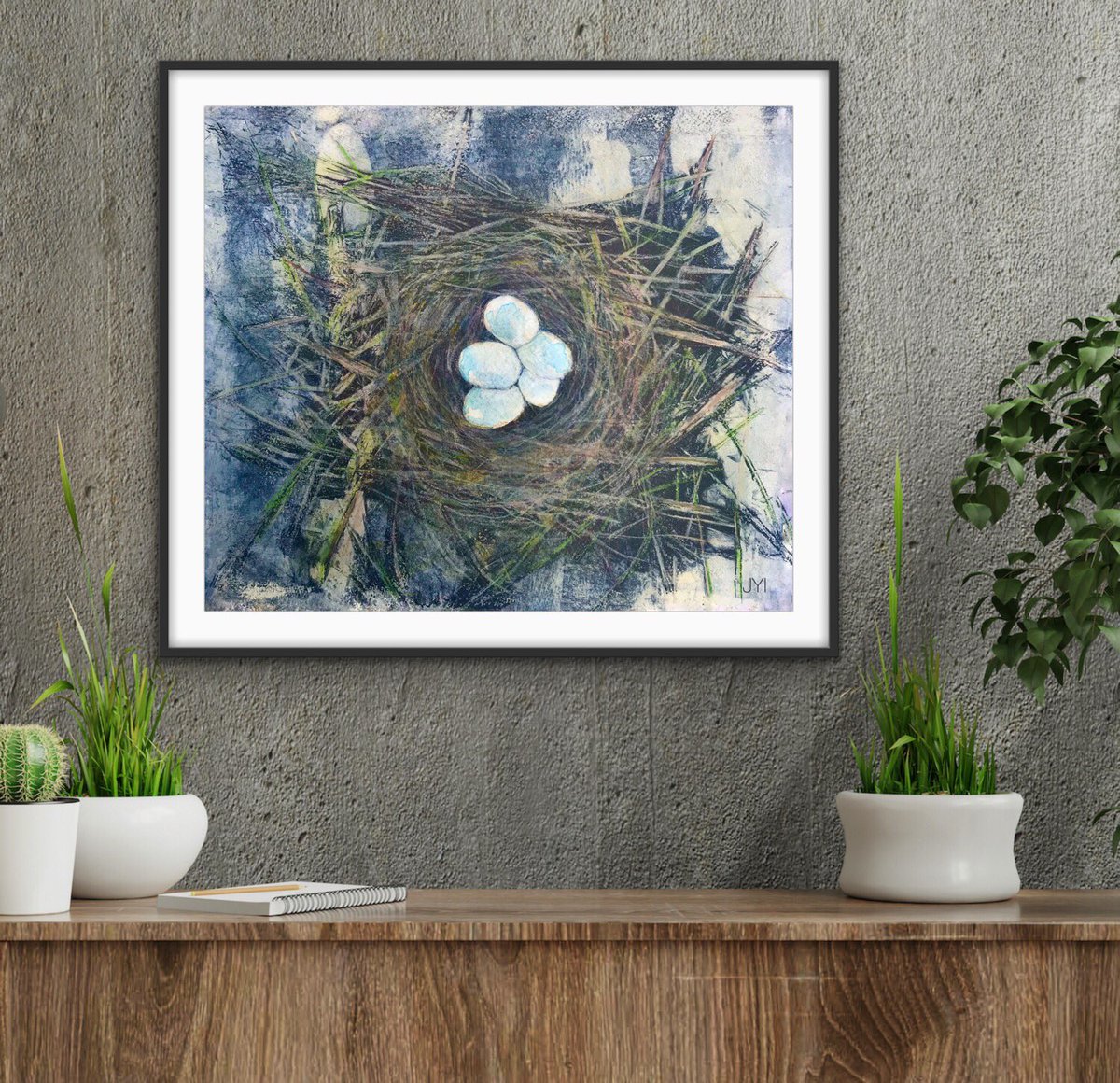 Jyistar's tweet photo. “Nest: Clutch of Eggs” painting by JYIArtworks. Acrylic &amp; Colored Pencils 12”x16” on 300 lb WC paper. https://t.co/kg7Kdy3bM0