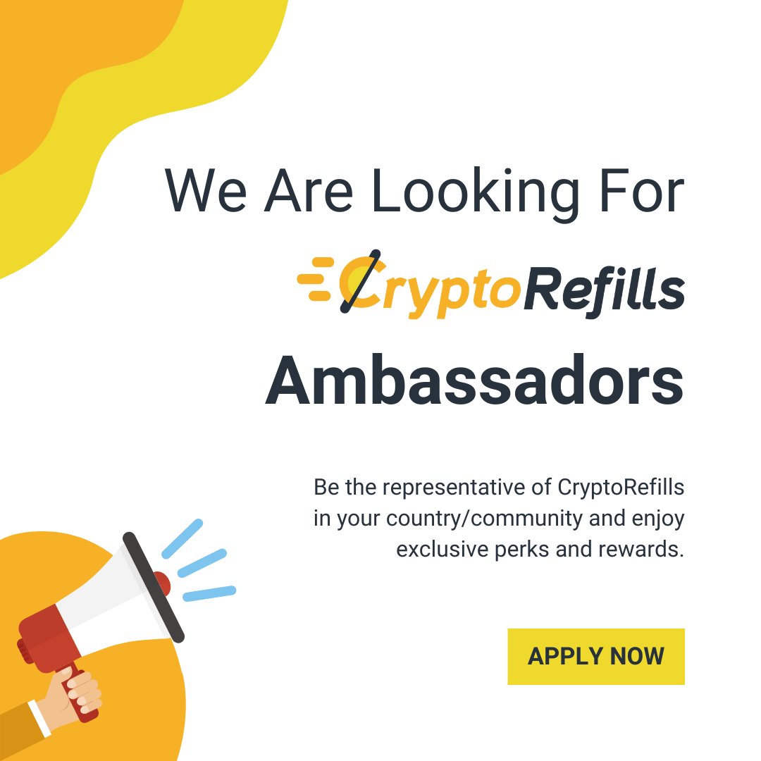 Cryptorefills's tweet image. Join #CryptoRefills as an ambassador and become a part of our journey! ✨
- Enjoy exclusive perks
- Earn rewards for your contribution
- Recognized as an ambassador on CryptoRefills website

To apply, just:
1. Like
2. Reply “JOIN”
3. Follow (so we can DM you)