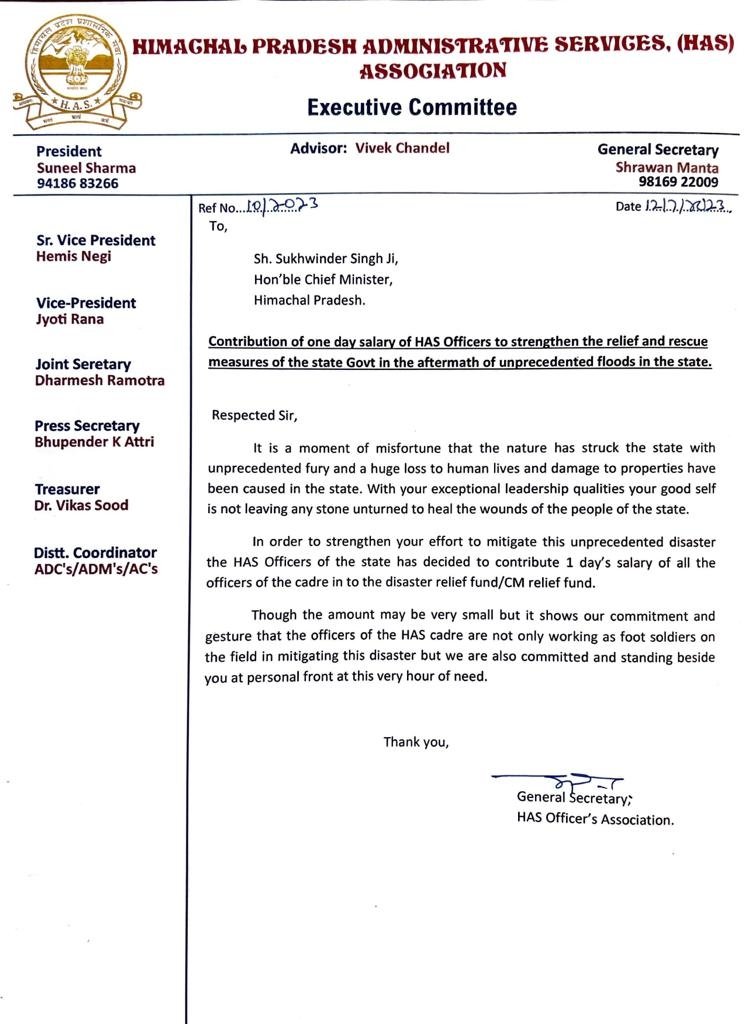 A small gesture from the HAS Officers' fraternity. <a href="/CMOFFICEHP/">CMO HIMACHAL</a>