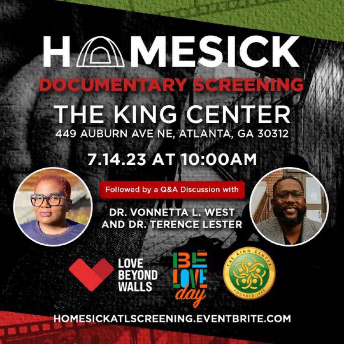 Metro #Atlanta! Join @TheKingCenter TOMORROW for a special #BeLoveDay screening of ‘Homesick.’ 

‘Homesick’ is @imTerenceLester & @LoveBeyondWalls’ documentary that compels us to engage our #homeless neighbors with dignity, compassion & love. 

Free: homesickatlscreening.eventbrite.com