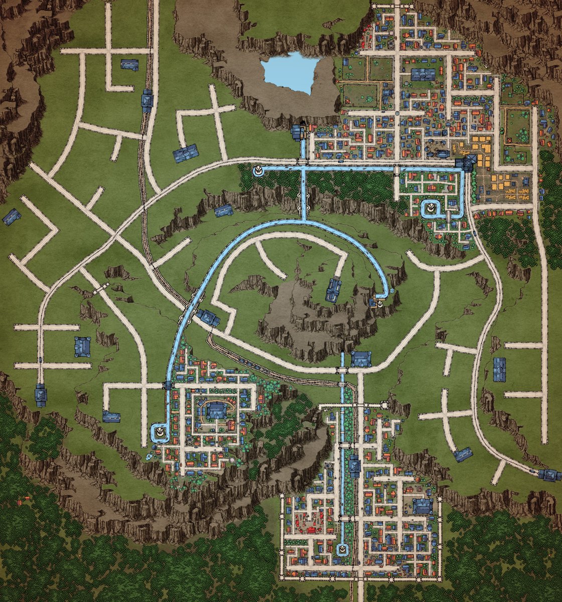 I__am__Atlas's tweet photo. Working on a new city map for my campaign, here is some of the older maps for context. Using @2minutetabletop assets for it was a big help! https://t.co/A2IhHAfMD0