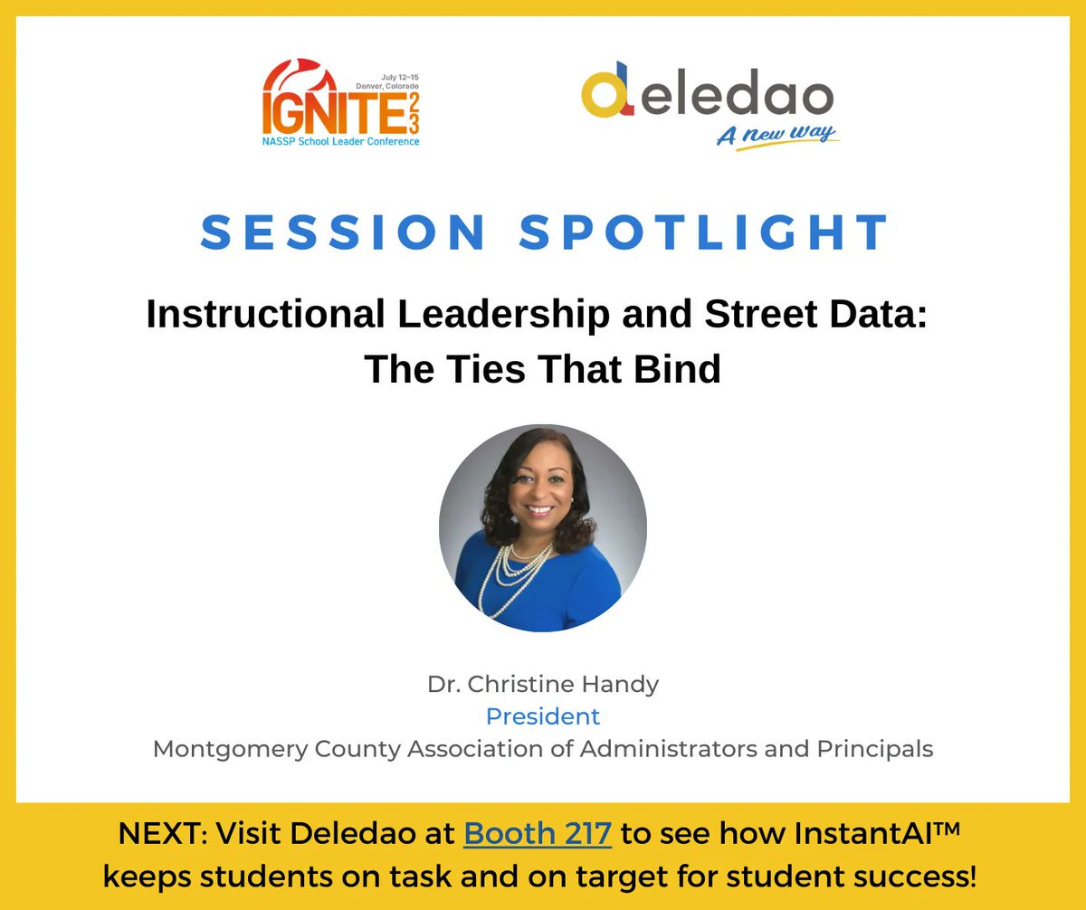 💬  'Data-driven instruction' isn't just a buzzword, it works!

Dr. Christine Handy of @MCAAPMD will speak at #Ignite23 @NASSP on how to collect and use 'street data' to make informed instructional decisions and drive school-wide improvements.