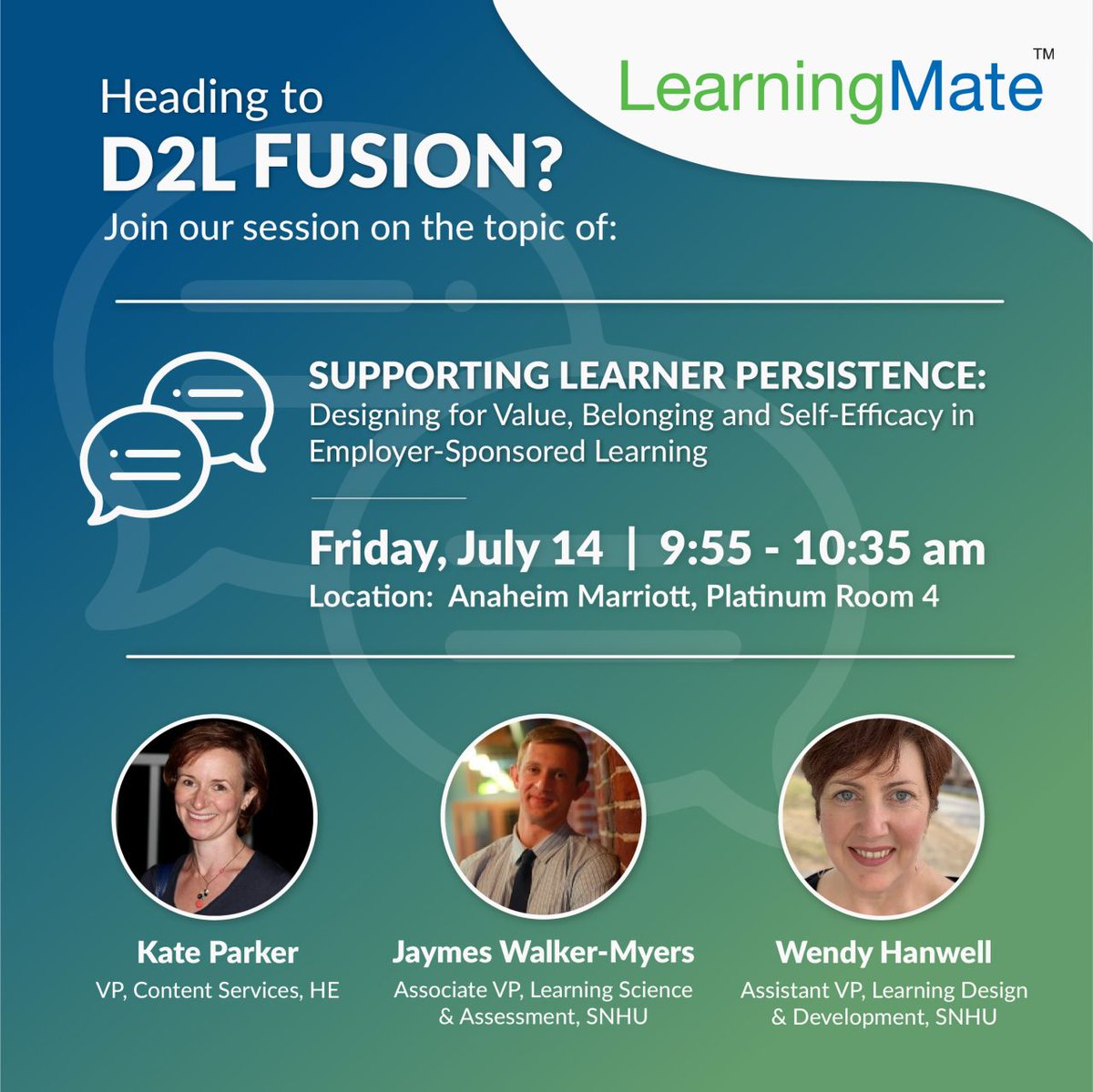 SNHU &amp; LearningMate are partnering for a dynamic D2L Fusion 2023 presentation! In this session, we will explore ways to meet the evolving needs of employer-sponsored learners. #D2LFusion #workforce #edtech #highereducation
