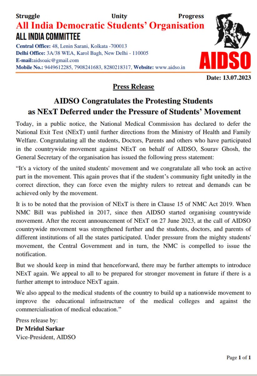 subhankarchch's tweet photo. #NONEXTFOR2019BATCH 
#cancelnext 
Great victory indeed. Greetings to all who participated. Only organised movement in the correct direction could achieve this. 
Keep in mind they may attempt again.
Now we know our weapon is students unity. Make it stronger and sharper. https://t.co/2CHzQyC6lr