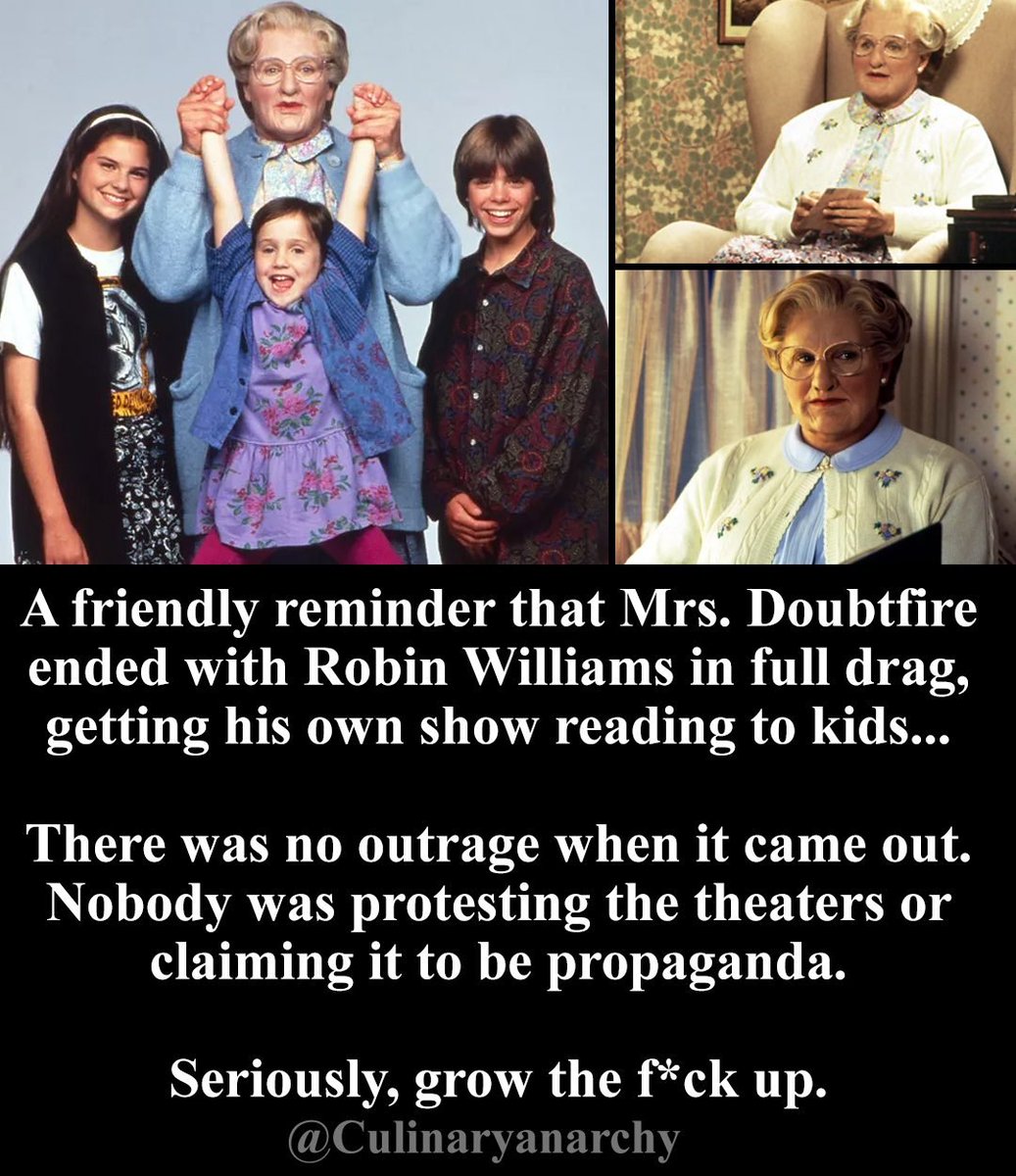 THIS!

#MrsDoubtfire #Drag #GrowUp #StopTheHypocrisy