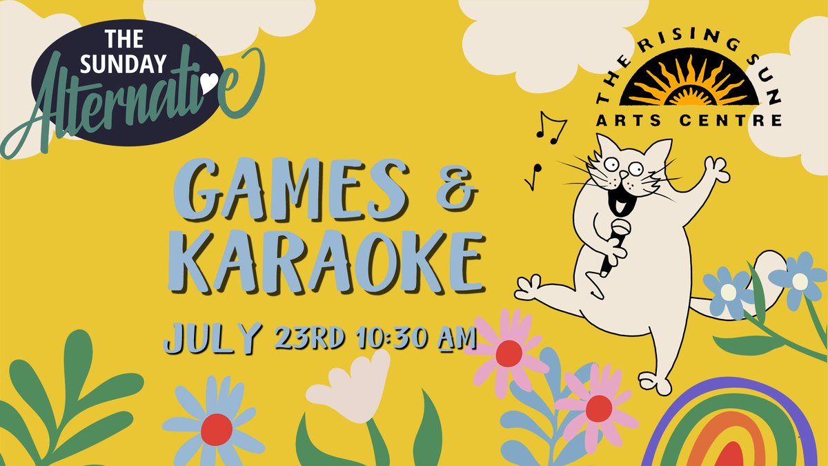 SunAlternative's tweet photo. Sunday 23rd July 10.30am: Games and Karaoke at the Rising Sun Arts Centre - the best place to be on a Sunday morning! Also coffee and cakes and the chance to meet up with an awesome bunch of humans.

More details https://t.co/zRCGr1aTmp https://t.co/Z4PNDLoupr