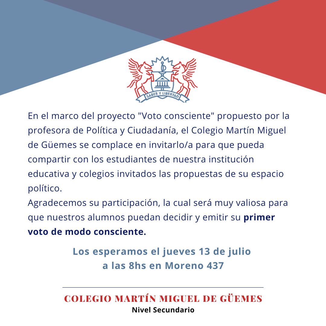 ¡Muchas gracias Colegio Güemes por la invitación al café electoral! ☕
En el marco del proyecto "Voto consciente" 🗳️ se llevó adelante un espacio muy valioso de presentación de propuesta e intercambio con estudiantes secundarios 🇦🇷
<a href="/SebaMasok/">Seba Mas</a> <a href="/_CastilloAndres/">Andres Castillo</a> 
#CreoEnArgentina