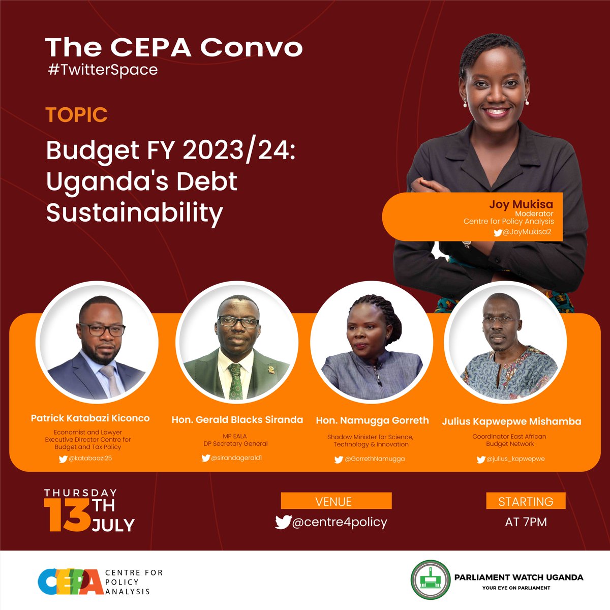 CEPA (@centre4policy) on Twitter photo Did you know that a country's public debt is deemed sustainable if the government can cover all of its current and future payment commitments without the need for extraordinary financial assistance or default?
Can Uganda achieve this?
<a href="/JoyMukisa2/">Joy Mukisa</a> will be moderating the Did you know that a country's public debt is deemed sustainable if the government can cover all of its current and future payment commitments without the need for extraordinary financial assistance or default?
Can Uganda achieve this?
<a href="/JoyMukisa2/">Joy Mukisa</a> will be moderating the