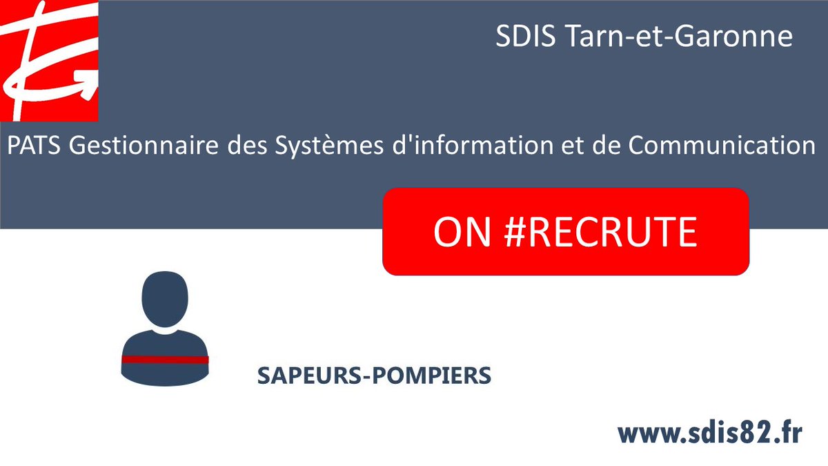 [RECRUTEMENT PATS]
Le SDIS82 recrute un PATS Gestionnaire des Systèmes d'information et de Communication.
Renseignements sur notre site : sdis82.fr/telechargement…
