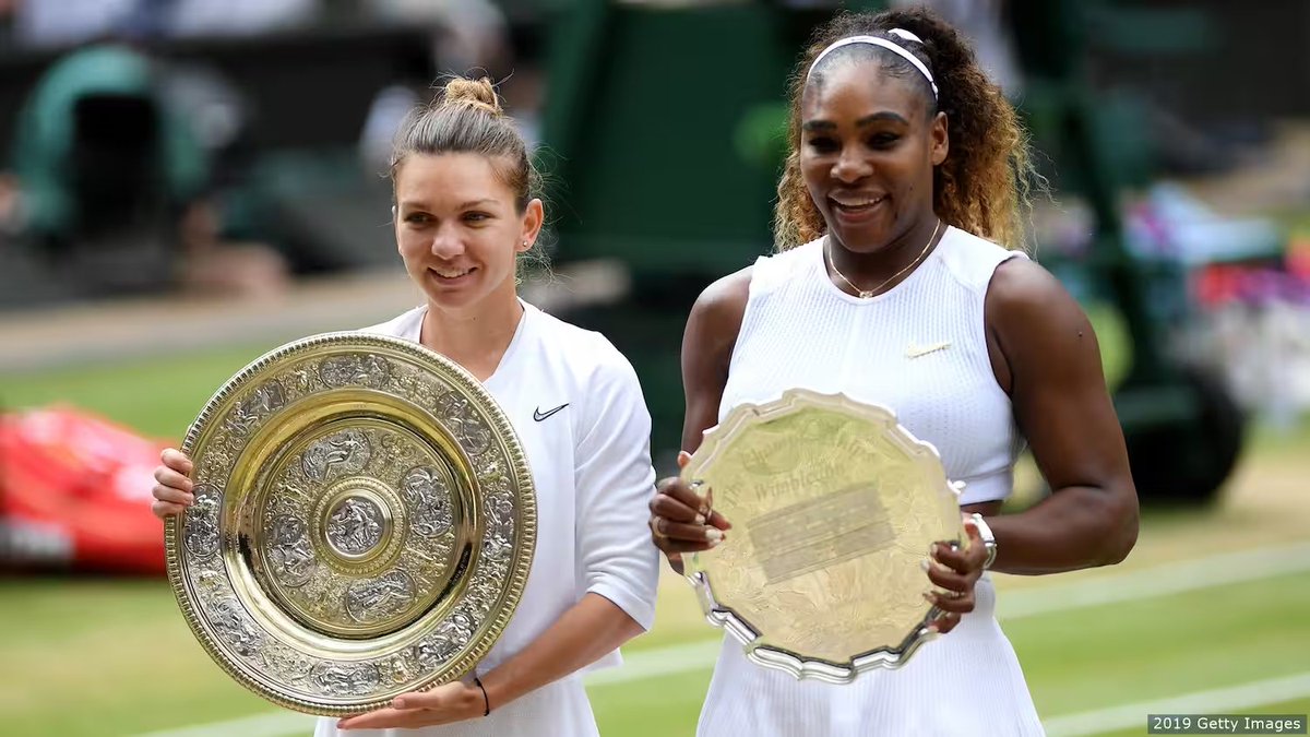 July 13, 2019: Simona Halep shocks Serena Williams 62 62 in 56 minutes in the #Wimbledon final preventing Williams from winning her 24th major singles title that would have tied Margaret Court for the all-time lead. 