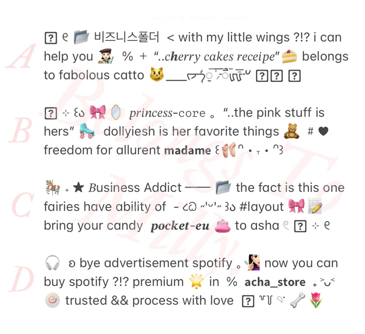 ── ♡゙ mind to retweet? thank u 🍥🌷❕
                 
                   ◌   ⏝  ୨ 🪞 ୧  ⏝   ◌

hi earthlings! ⭐ i have bio wordings for { any acc } yang bisa di replace text. 👩🏻‍🍳 3.5K / bios for sweetlings, happy shopping! ૮ ˶ˆ꒳ˆ˵ ა #zonauang