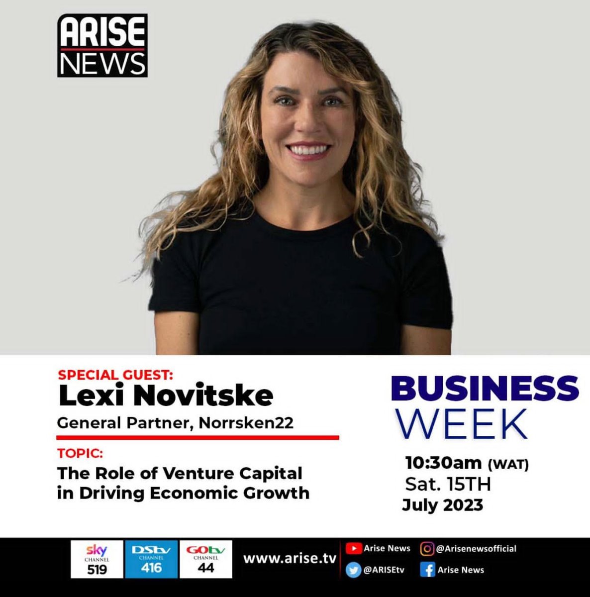 Norrsken22 GP Lexi Novitske will be extoling the role VC can play in driving economic growth this Saturday on @ARISEtv