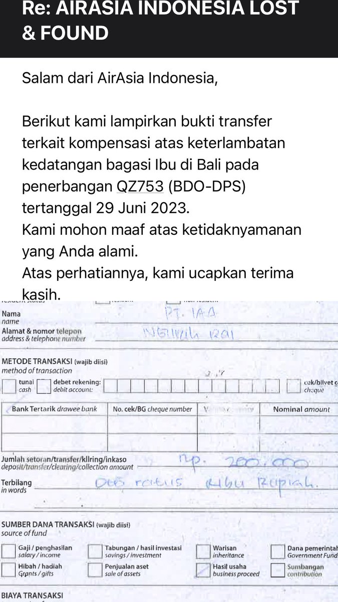 mega_dwilestari's tweet photo. @airasia_indo @airasia Info terbaru, dapat kompensasi 200k yg sebenernya ga menutupi ke gedekan, dan kekesalan saya. https://t.co/277QAeqWQW