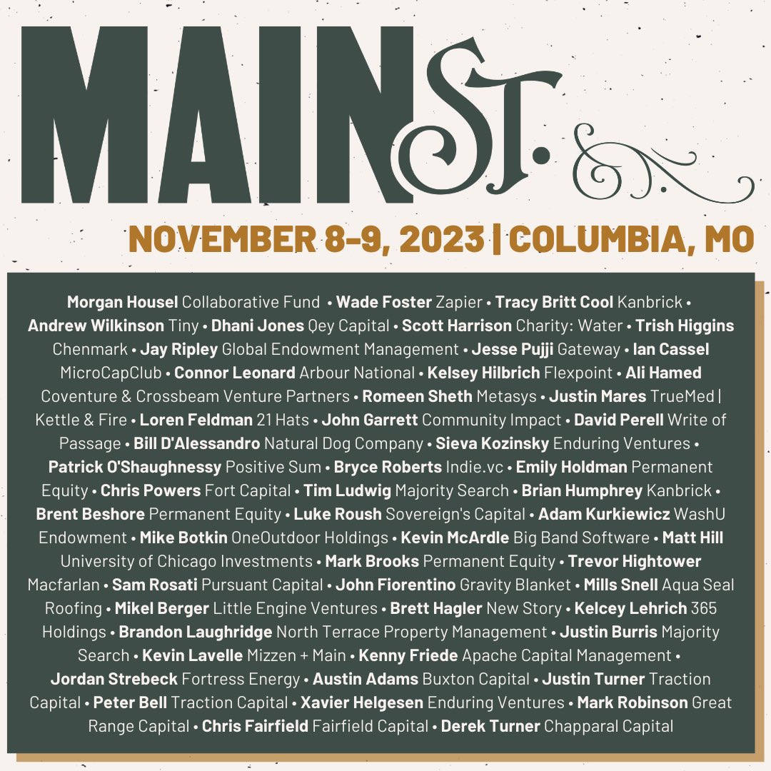 We always wanted a gathering place for the SMB community -- owners, operators, investors and service providers -- to meet, learn, and build together. @MainStSummit was born. Lineup and tickets (starting at $500) are now available. Grateful for the opportunity to host and serve.