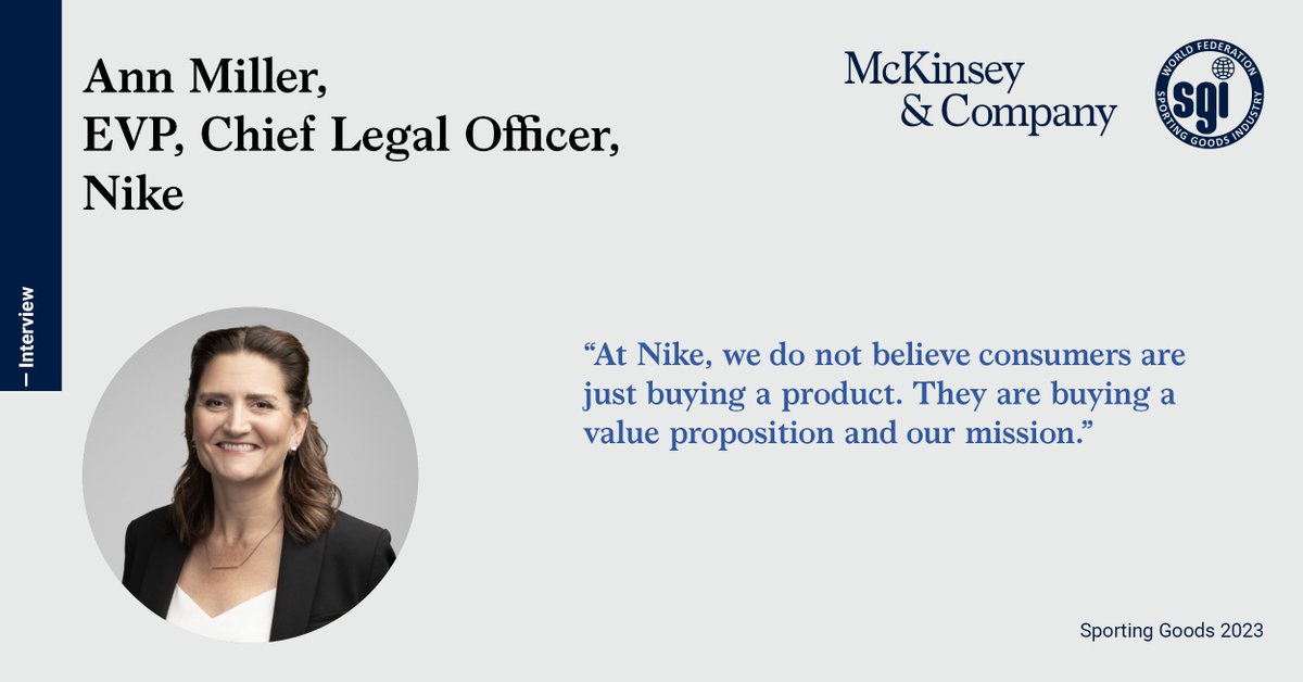 👉 Read the view of <a href="/Nike/">Nike</a>'s EVP, Chief Legal Officer Ann Miller in the <a href="/WFSGI/">WFSGI</a>  &amp; <a href="/McKinsey/">McKinsey & Company</a>  Sporting Goods Report 2023: loom.ly/J_lJ0Uw
