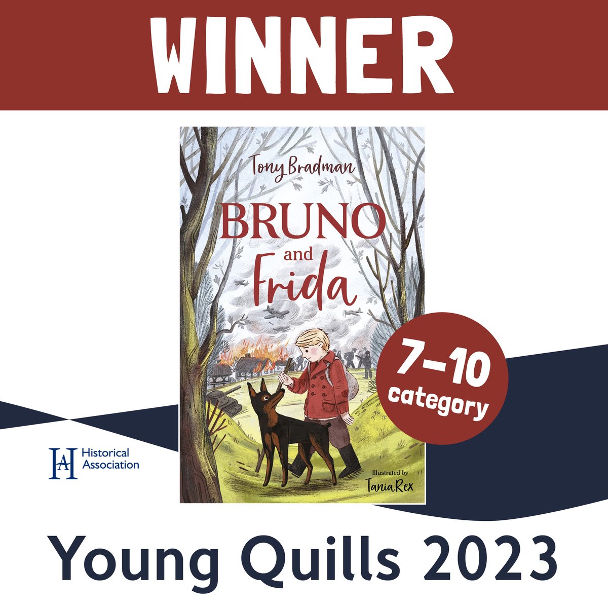 rex_tania's tweet photo. Bruno and Frida won The Young Quills award for children's historical fiction! Congratulations to @tbradman  his well-deserved award! I am thrilled to have played a part in creating this wonderful book!! 👏👏👏✨
@_Bright_Agency 
@HarperCollins 
@BarringtonStoke https://t.co/3cNLnfvgsO