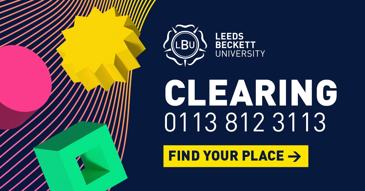Looking to start uni in September? Clearing is open! Contact us now on 0113 812 3113 or head over to our Clearing site for more information.

You can use our chatbot to get an offer 24/7, or pre-register for courses if you're waiting for results.

leedsbeckett.ac.uk/clearing"