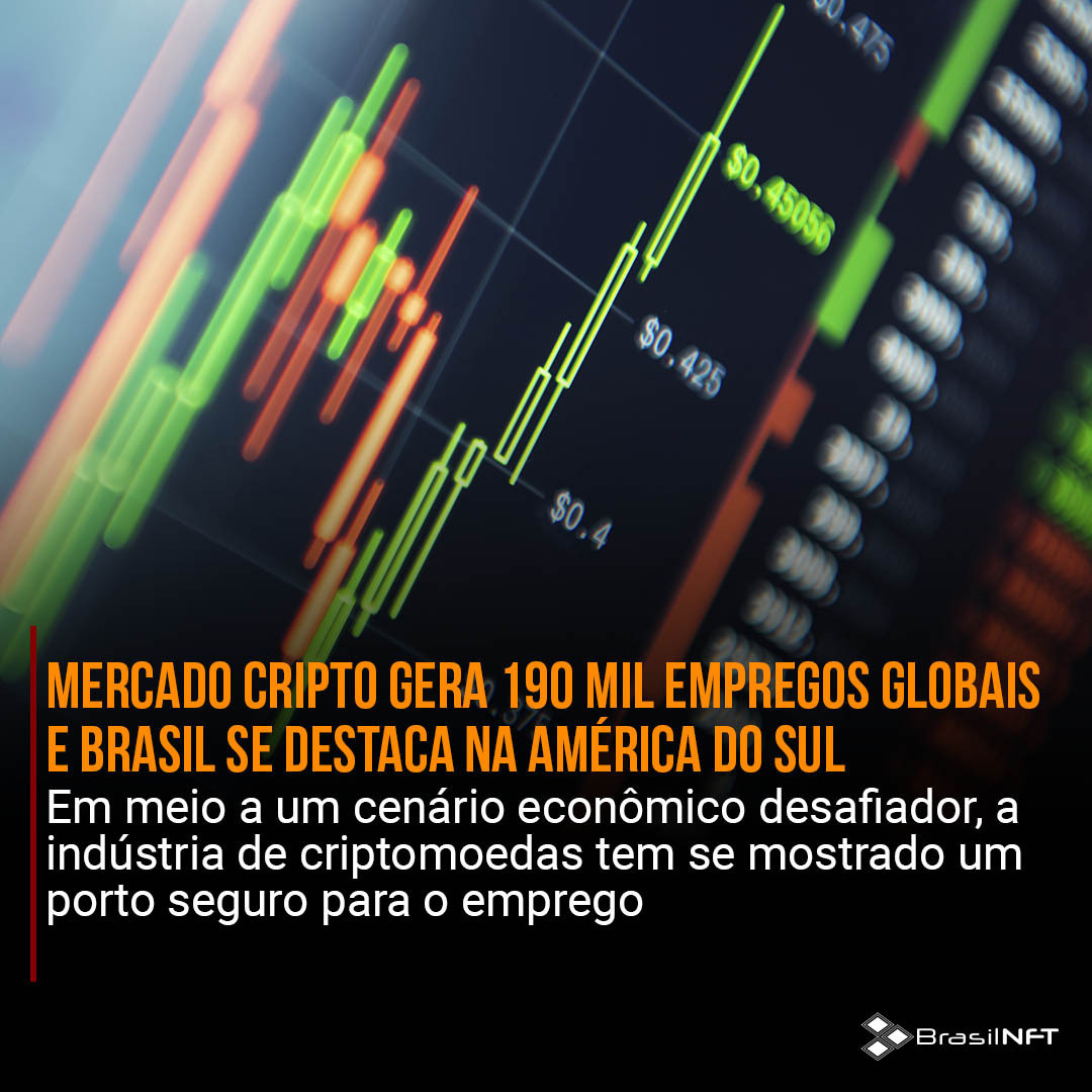 Mercado Cripto Gera 190 mil Empregos Globais e Brasil se Destaca na América do Sul. Leia a matéria completa em nosso site. brasilnft.art.br #brasilnft #blockchain #nft #metaverso #web3.0 #criptomoedas