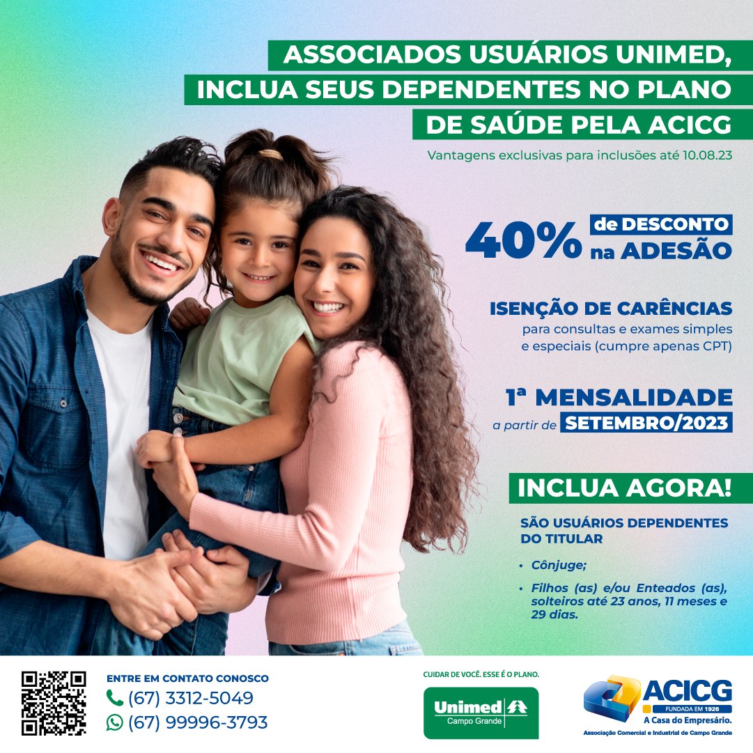 ACICG's tweet photo. Faça a inclusão de dependentes no plano de saúde Unimed pela Casa do Empresário e garanta vantagens e descontos exclusivos. 

Informações: (67) 3312-5049 | 9 9996-3793 comercial@acicg.com.br 

#acicg #acicgprodutos #acicgms #unimed #planodesaude https://t.co/oCJ0i60Eoz