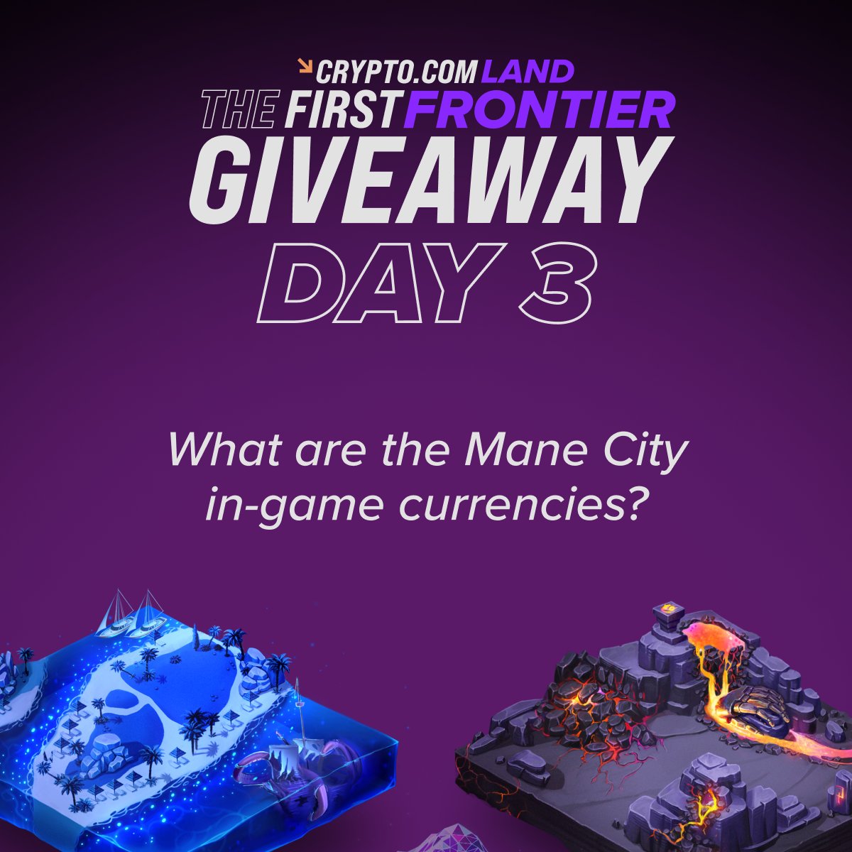 cryptocom's tweet image. Stand to win a 'Sapphire Lagoon' or 'Molten Cavern' land NFT in Day 3 of the #TFFGiveaway 🌊🌋
✔️ Quote or retweet this tweet with your answer to the question below, and tag 3️⃣ friends in it
✔️ Follow @cryptocom and @LoadedLions_CDC
✔️ Register here: forms.gle/ZFEWGbCN7pVwrF…