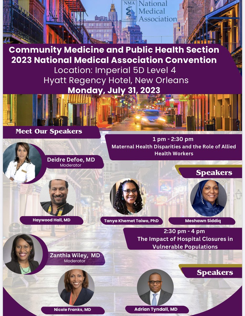 NMAPublicHealth (@nmapublichealth) on Twitter photo Join us on July 31 when we kick off this year’s annual <a href="/nationalmedassn/">National Medical Association</a> convention in New Orleans for the Community Medicine and Public Health section.
Join us for a wonderful line-up of speakers each day! Join us on July 31 when we kick off this year’s annual <a href="/nationalmedassn/">National Medical Association</a> convention in New Orleans for the Community Medicine and Public Health section.
Join us for a wonderful line-up of speakers each day!