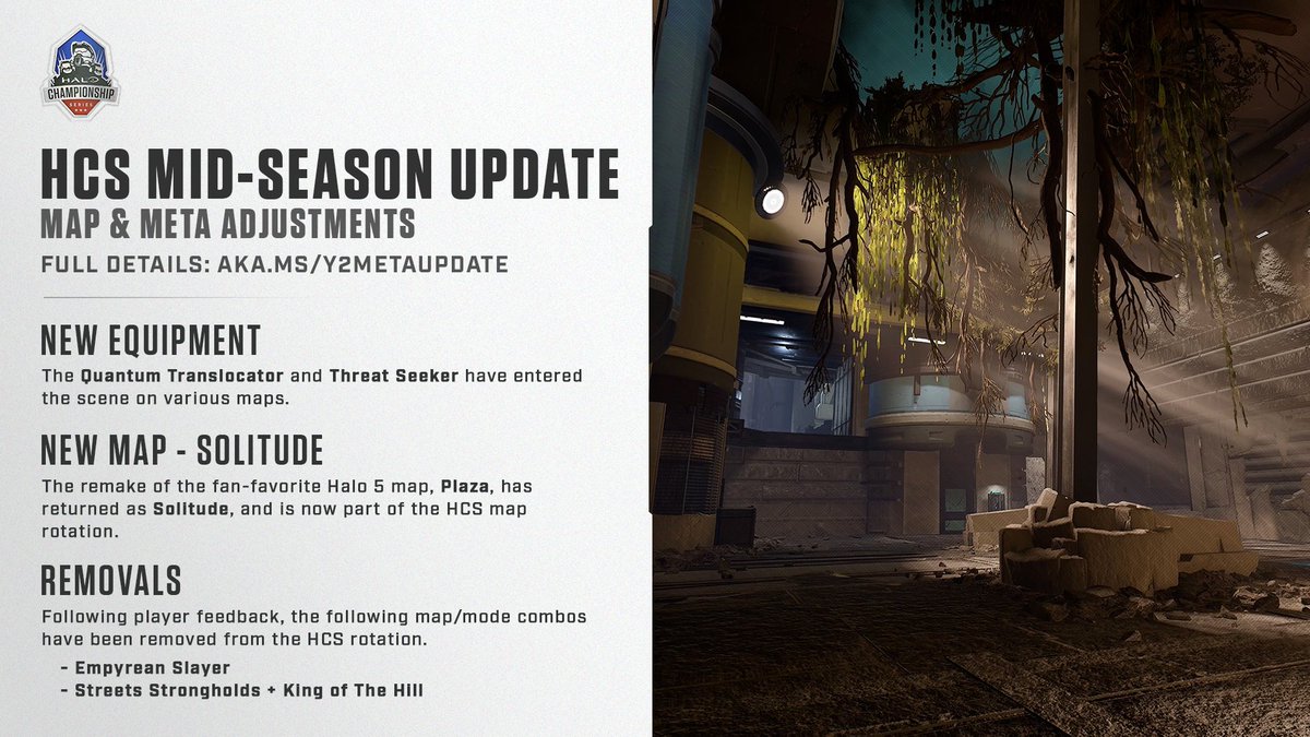 With the HCS 2023 Season at its halfway point and Season 4 of <a href="/Halo/">Halo</a> Infinite hot off the press, we're making adjustments to the map rotation and gameplay meta!

Full Details:
🏆 aka.ms/Y2MetaUpdate