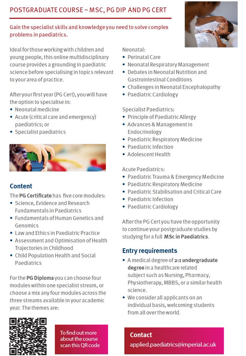 Want to gain more expertise and research experience in applied paediatrics? @ImperialPaeCH MSc in Applied Paediatrics is fully tailorable across a range of advanced modules, led by world leading paediatric researchers More information available here imperial.ac.uk/study/pg/medic…