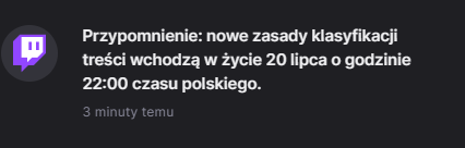 TwitchPolski's tweet photo. Twitch Wprowadza Nowe zasady klasyfikacji. wchodzą one w życie 20 Lipca o Godzinie 22:00 Czasu Polskiego.
Link: https://t.co/tY5E4KcJ72 https://t.co/LKXEUa0o2f