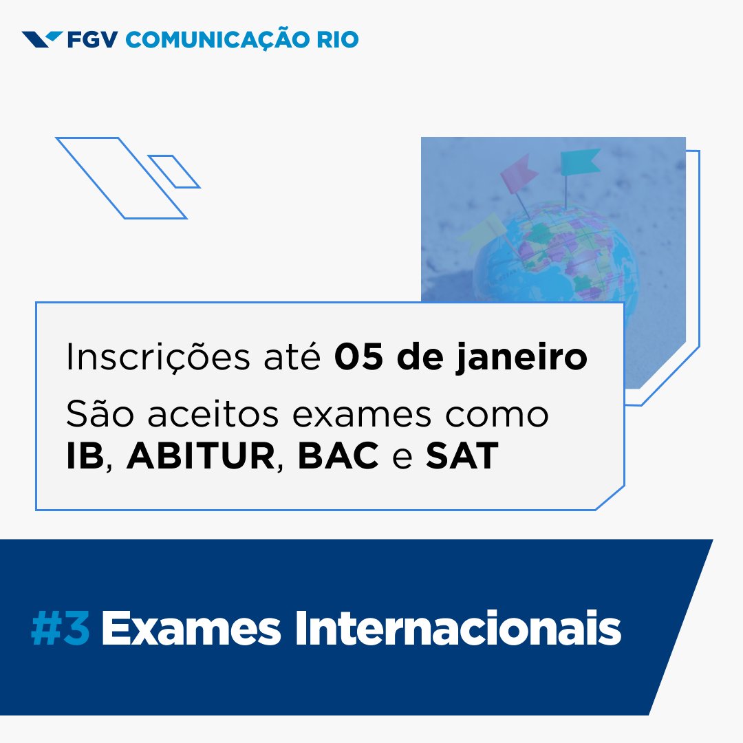 Saiba as formas de ingresso na graduação em Comunicação Digital 🔎
➡️ Vestibular da FGV, que terá a prova em 15/11 
➡️ Enem, com as notas de 2020 a 2023
➡️ Exames Internacionais como IB, ABITUR, BAC, SAT, e outros
Pode se inscrever em mais de uma forma! bit.ly/vestibular-ecmi