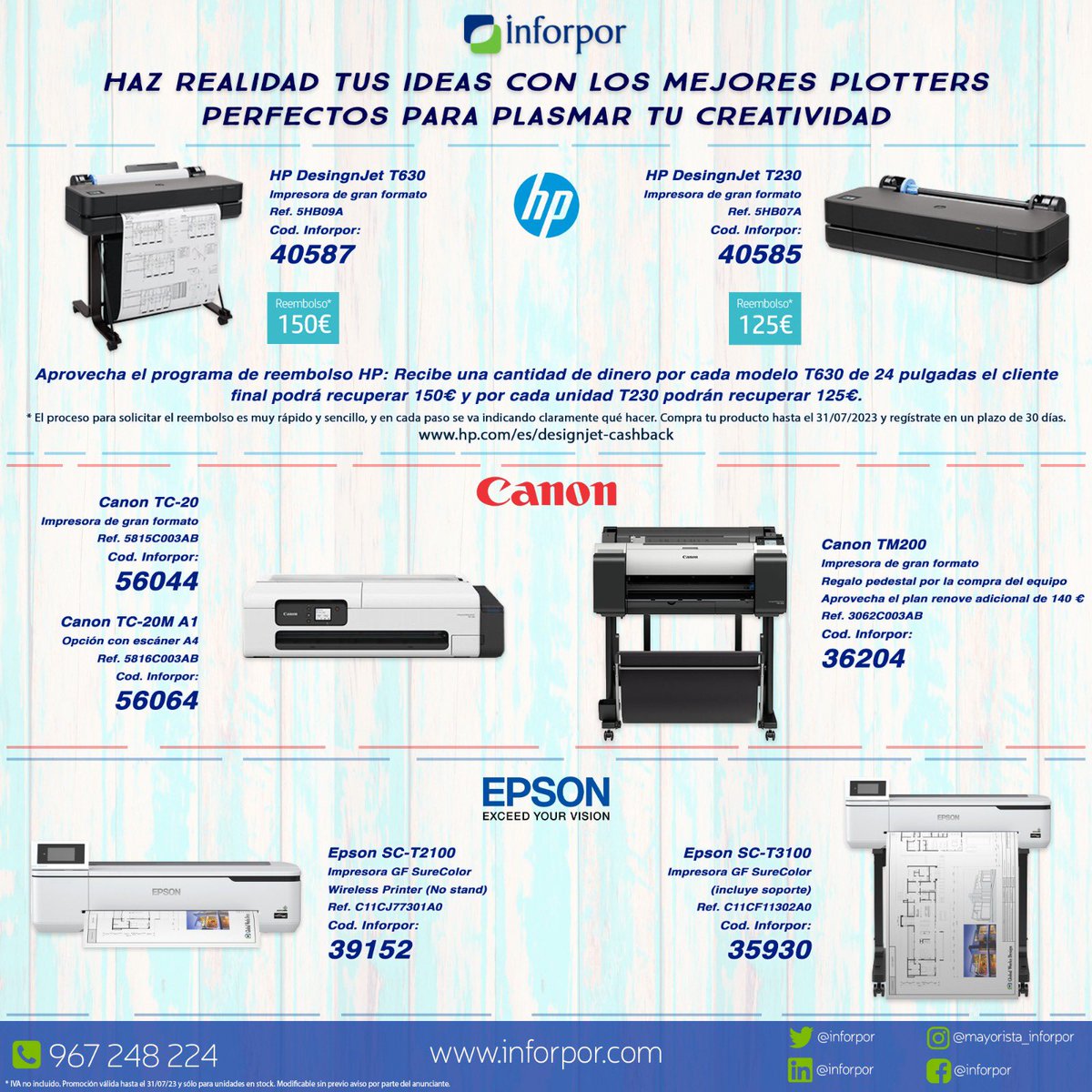 Inforpor's tweet image. Si tus clientes necesitan un #plotter, tenemos la solución.
#plotterhp #plottercanon #plotterepson
Tú eliges el que mejor se adapte a las necesidades de tu cliente
Sólo para CanalIT #reseller