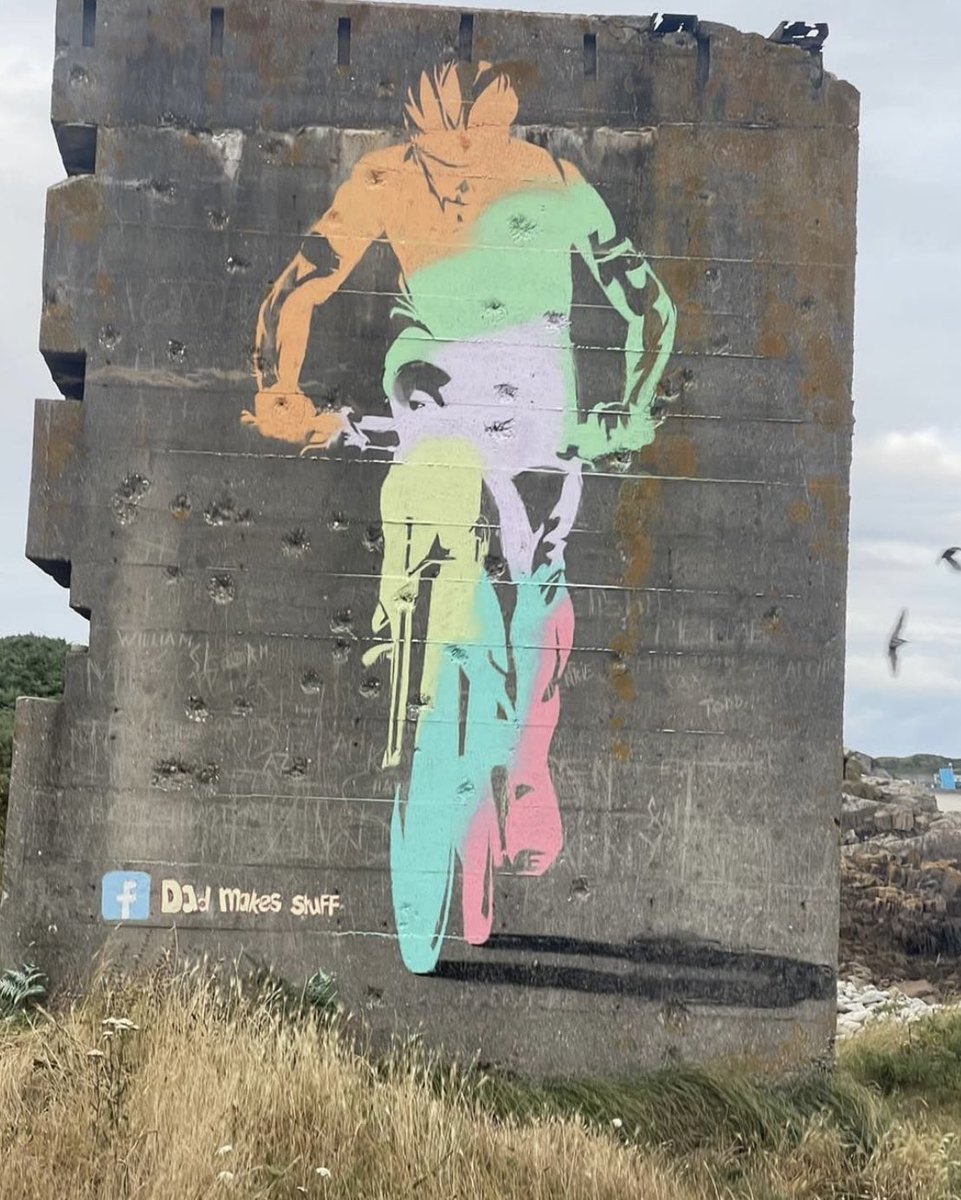 Banksy style artwork by Dad Makes Stuff popped up in Guernsey today to support the  <a href="/Guernsey_2023/">Guernsey2023</a> MTB races  💚
