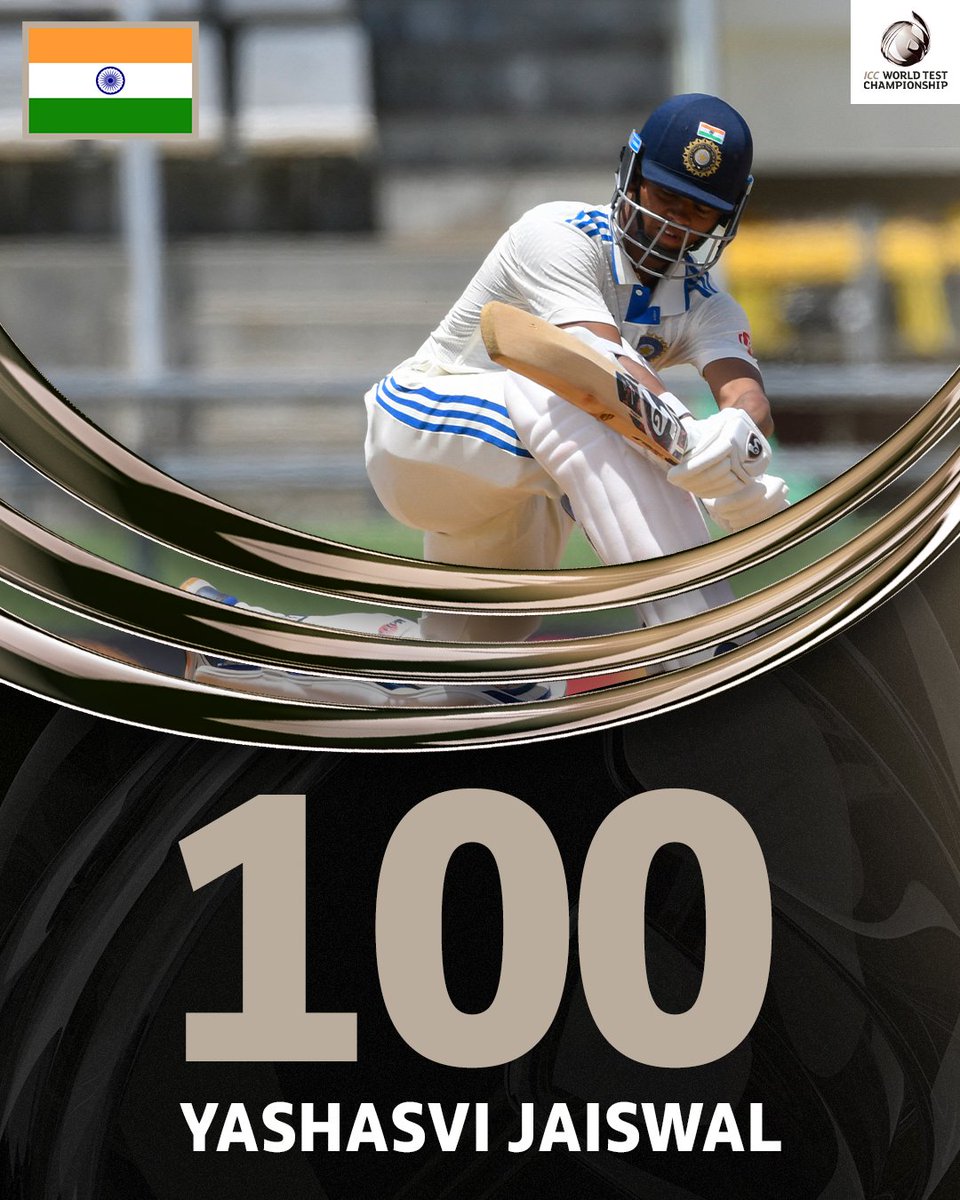 ICC's tweet photo. A dream debut! 💯

Yashasvi Jaiswal becomes just the third Indian opener to make a Test hundred on debut 👏

#WTC25 | #WIvIND | 📝: https://t.co/gPEvNeiqUe https://t.co/bsIqz21cZ0