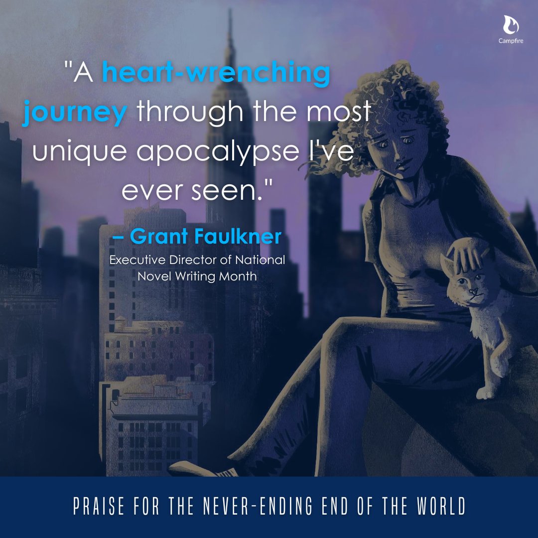 campfirewriting's tweet photo. Praise from @grantfaulkner for @AnnChristyZ's time-bending apocalyptic tale, The Never-Ending End of the World! #NEEW is for readers who like their #sciencefiction with a sprinkle of quantum physics gone wrong 🌀 Pre-order the eBook for $0.99: https://t.co/bBb5aCwk3d https://t.co/O5xwc4U6Rd