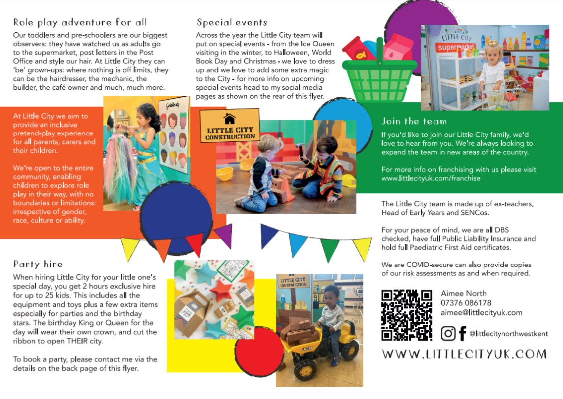 Looking forward to welcoming Little City - North West Kent back to <a href="/TheTempleURC/">Temple URC</a> on Saturday 22nd July!
A wonderful pretend-play experience for toddlers and children up to six years of age.
Contact aimee@littlecityuk.com to book places for one of the two sessions that day.