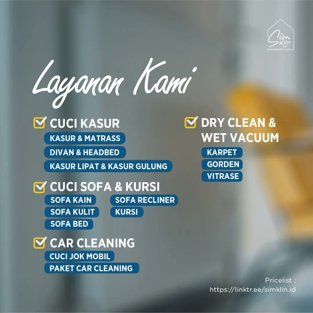 Simklin_id's tweet photo. SELALU ADA PROMO ❤️
Mau cuci kasur? Cuci Sofa? Cuci Karpet? Cuci jok mobil ? Bisaaaa

SimKlin Cleaning Specialist kini sudah beroperasi di area Jabodetabek
#SobatResik sudah dapat memesan layanan kami H-3 🙏😊

WA : 0811-2575-755
IG : https://t.co/lV6uzNqUsY_jabodetabek https://t.co/H25pnndybn