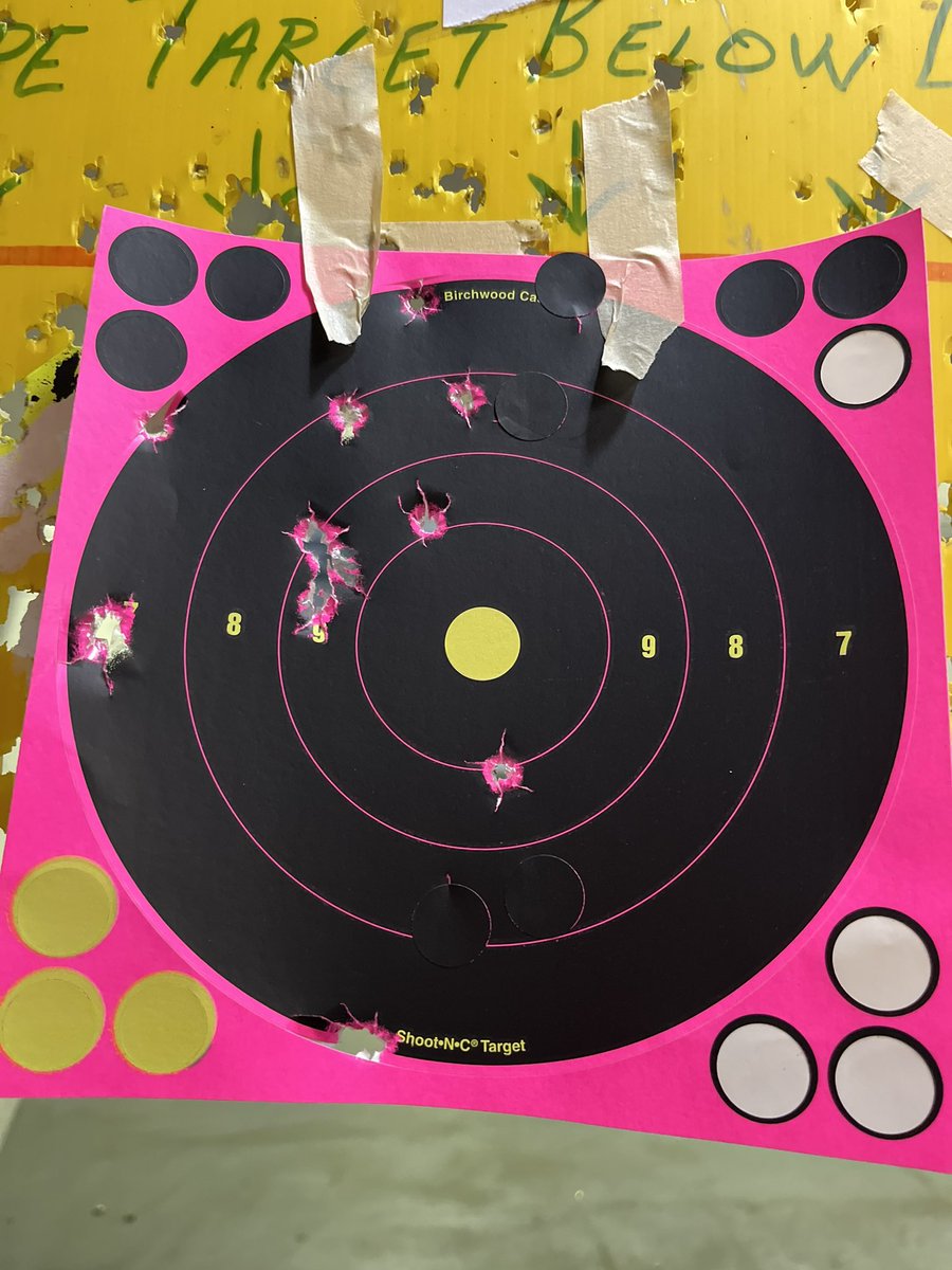 First chance at the range in over a year. All targets at 20 feet. No marksman, but I had the thing pointed in the right direction. https://t.co/maawBxiOY4