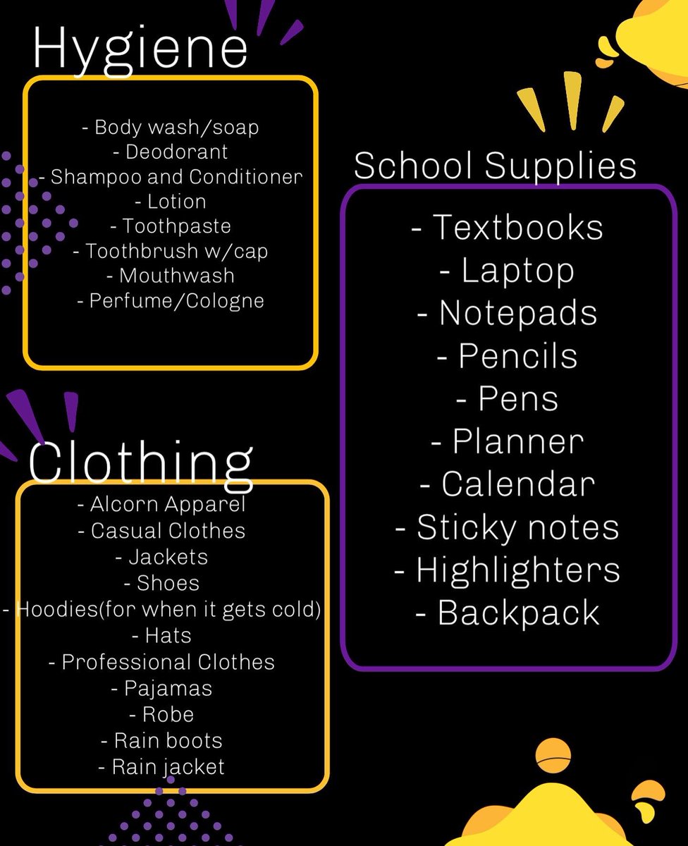 🚨Attention Braves🚨
As summer is slowly winding down and we begin to prepare for the upcoming school year, the Alcorn State University Brave Ambassadors would like to provide everyone with some essentials for your dorm room. #AlwaysAlcorn💜💛