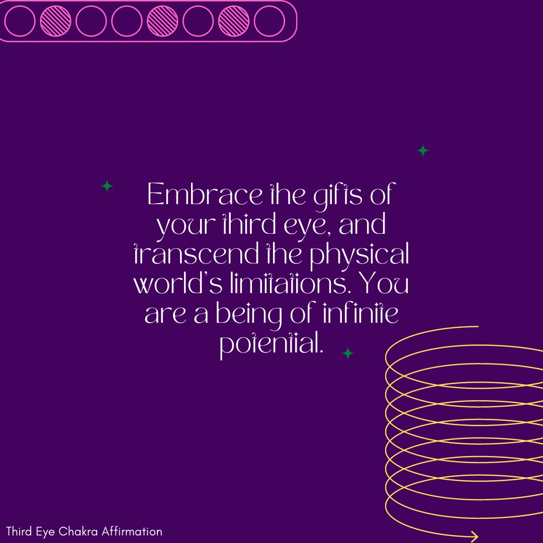 ChakraThird's tweet photo. Embrace the gifts of your third eye, and transcend the physical world's limitations. You are a being of infinite potential.

#thirdeyechakra #chakra #dailyaffirmations #affirmations #wordsofaffirmation #dailymotivation #manifestation https://t.co/dG7DpzK6NS