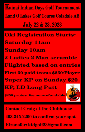 ShadeNeal's tweet photo. Oki First Nations Golfers spots are almost full, if you can send a deposit to kidgolf23@gmail.com to hold your spot. Call  Craig @ 403-345-2200 to confirm. Call Neal @ 403-315-2609 for more info. https://t.co/MIcOpK3u8Q