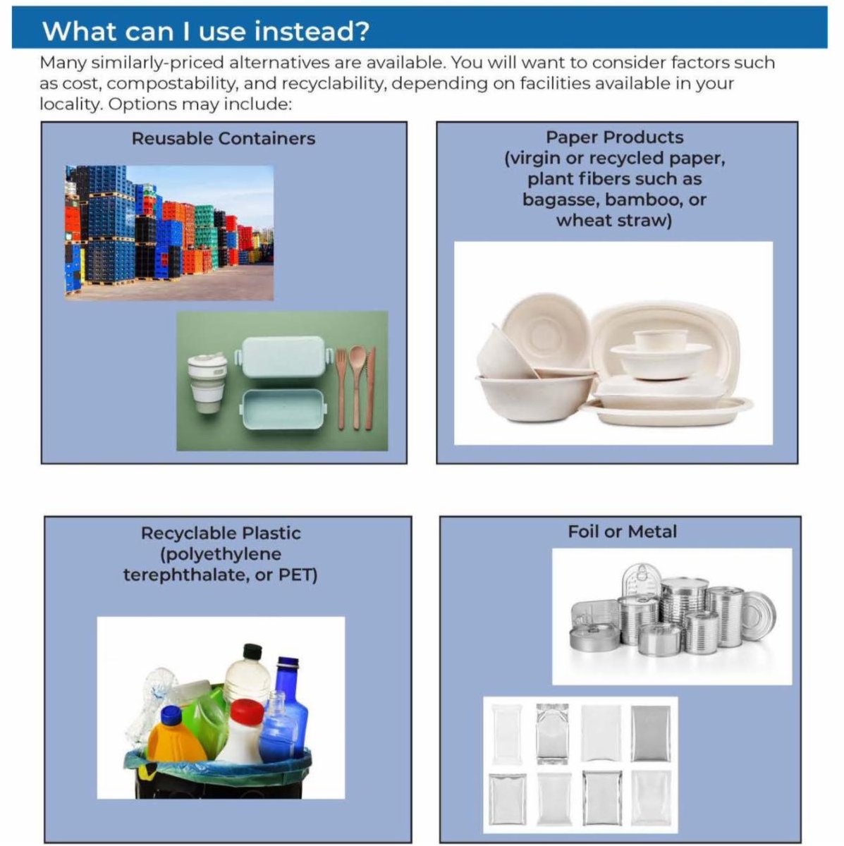 CleanValley's tweet image. It's time to consider alternatives to EPS (part 2 of 3)! 

What can you do to move away from EPS? Bring your own reusable containers, use recyclable paper products, foil or metal, or recyclable plastic containers. We carry water bottles everywhere we go--why not food containers?