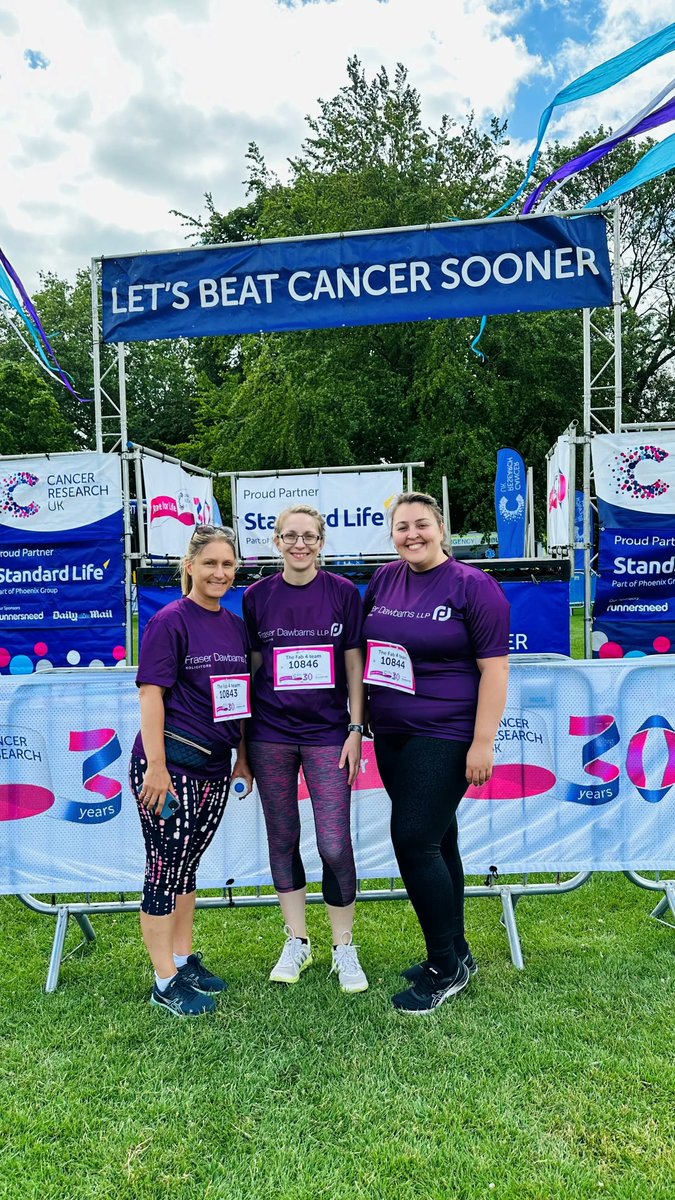 fraserdawbarns's tweet photo. Congratulations to Adele Satur, Hannah Walker, and Dawn Tegerdine who proudly completed the 10K #RaceforLife circuit while representing the Firm in their Fraser Dawbarns running vests. To discover more about our #communityinvolvement, visit our CSR website page. #Solicitors https://t.co/4PRzUBhzJ5