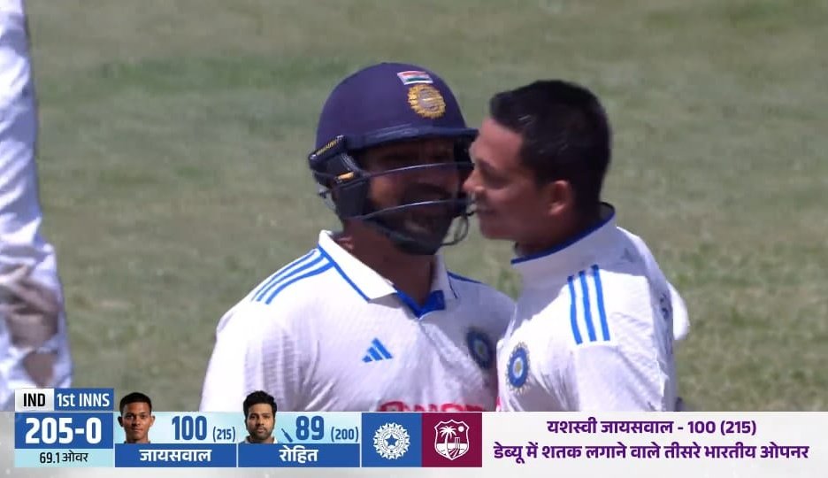 DurgeshsMertiya's tweet photo. @rajasthanroyals @ybj_19 Yashasvi Jaiswal ka jalwa 🔥 barkarar.
A dream start for Yashasvi Jaiswal in International cricket. 
Yashasvi bhav 
Debut innings score a century
What a player what a talent
#INDvsWI #WIvIND https://t.co/utewW6tRgy