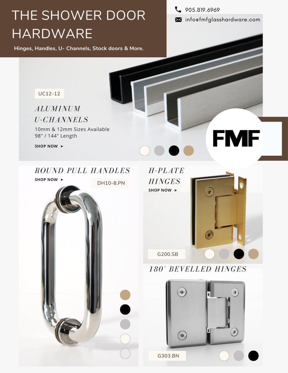FmfHardware's tweet photo. Upgrade your spaces with our premium hardware solutions! ✨

Discover the perfect shower door hardware and railing hardware options that combine style and functionality. 

#ShowerDoorHardware #RailingHardware #ArchitecturalHardware #UpgradeYourSpaces #FMFGlassHardware https://t.co/rbMn1Jx1Ot